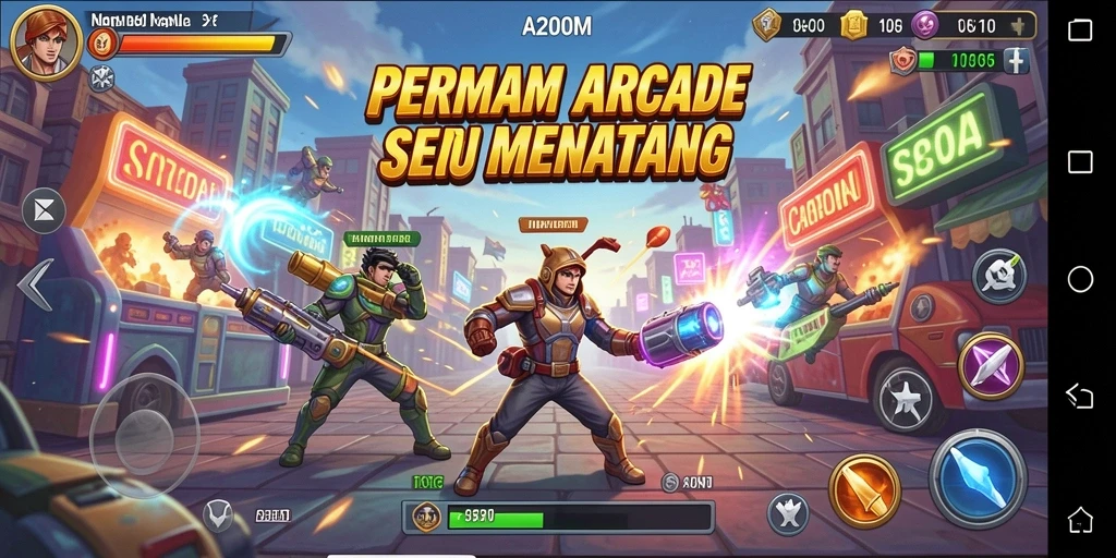 Screenshot A200M menampilkan aksi gameplay Arcade yang seru.
