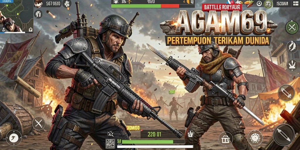 Tangkapan layar gameplay AGAM69 menampilkan pertempuran seru dalam mode Battle Royale.