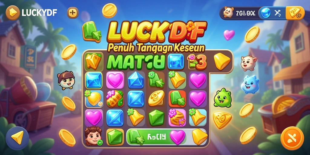 Tangkapan layar gameplay seru LUCKYDF dalam pertandingan Match-3.
