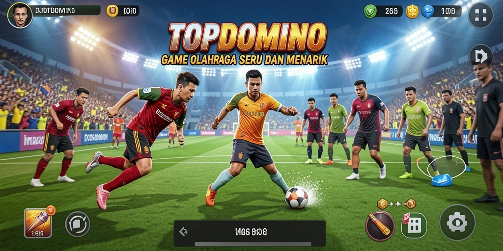 Screenshot utama <strong>TOPDOMINO</strong> menampilkan aksi olahraga yang seru dan menegangkan.